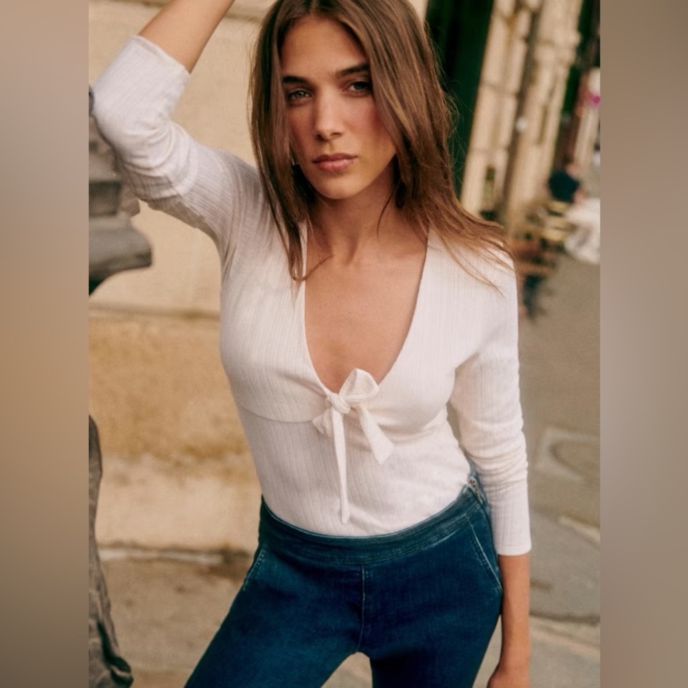 Sezane Cyrielle T-Shirt in Cream, Size S